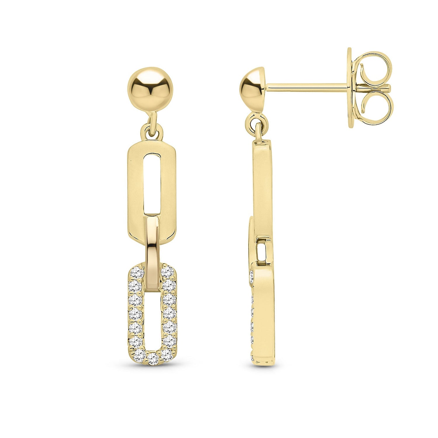 9ct Yellow Gold Natural Diamond Geometric Double Drop Hoop Earrings