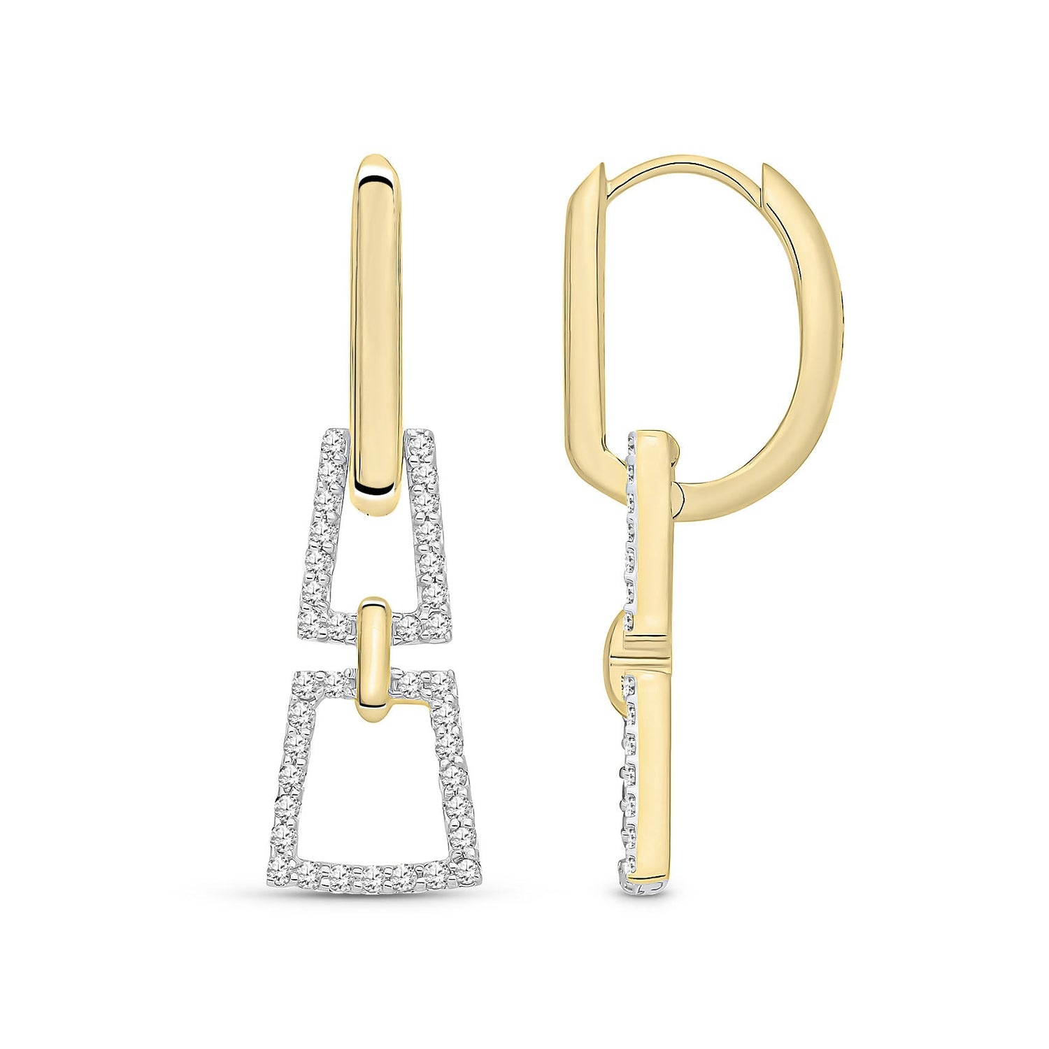 9ct Yellow Gold Natural Diamond Tapered Line Hoop Earrings