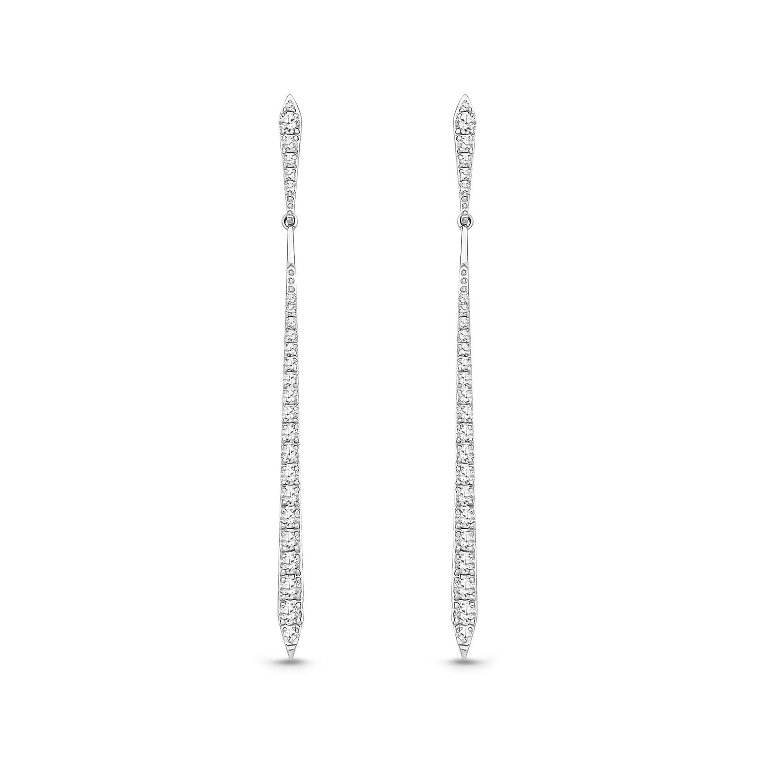 18ct White Gold Natural Diamond Graduated Line Drop Earrings