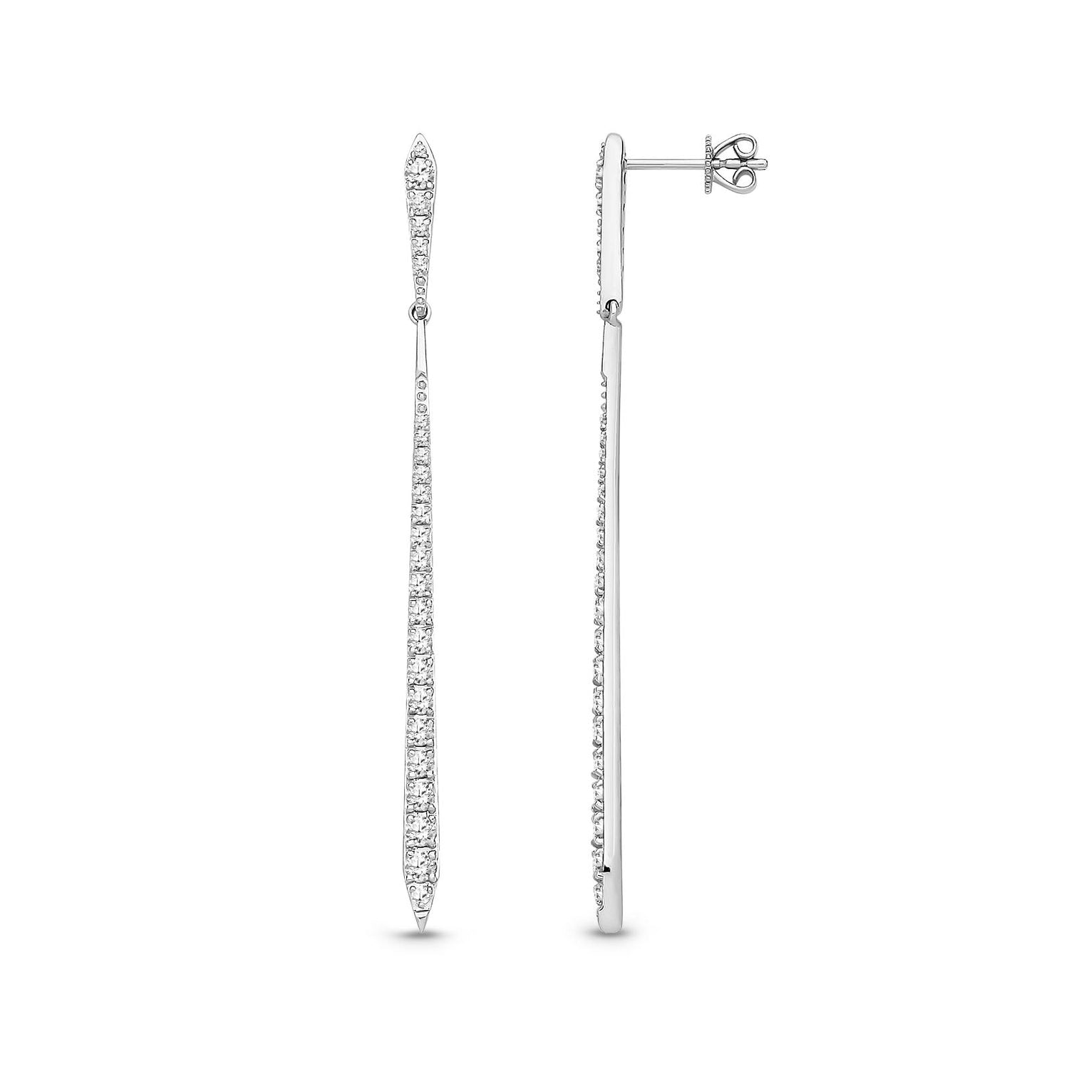 18ct White Gold Natural Diamond Graduated Line Drop Earrings