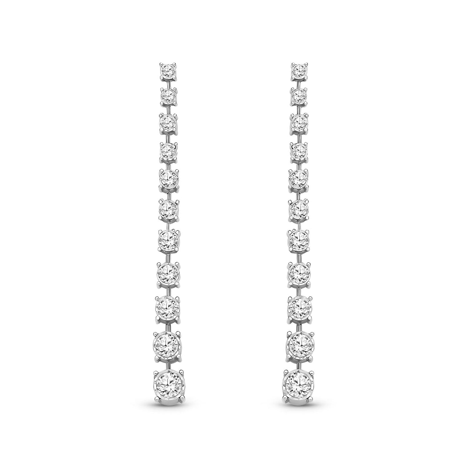 18ct White Gold Natural Diamond Diamond Tennis Line Drop Earrings