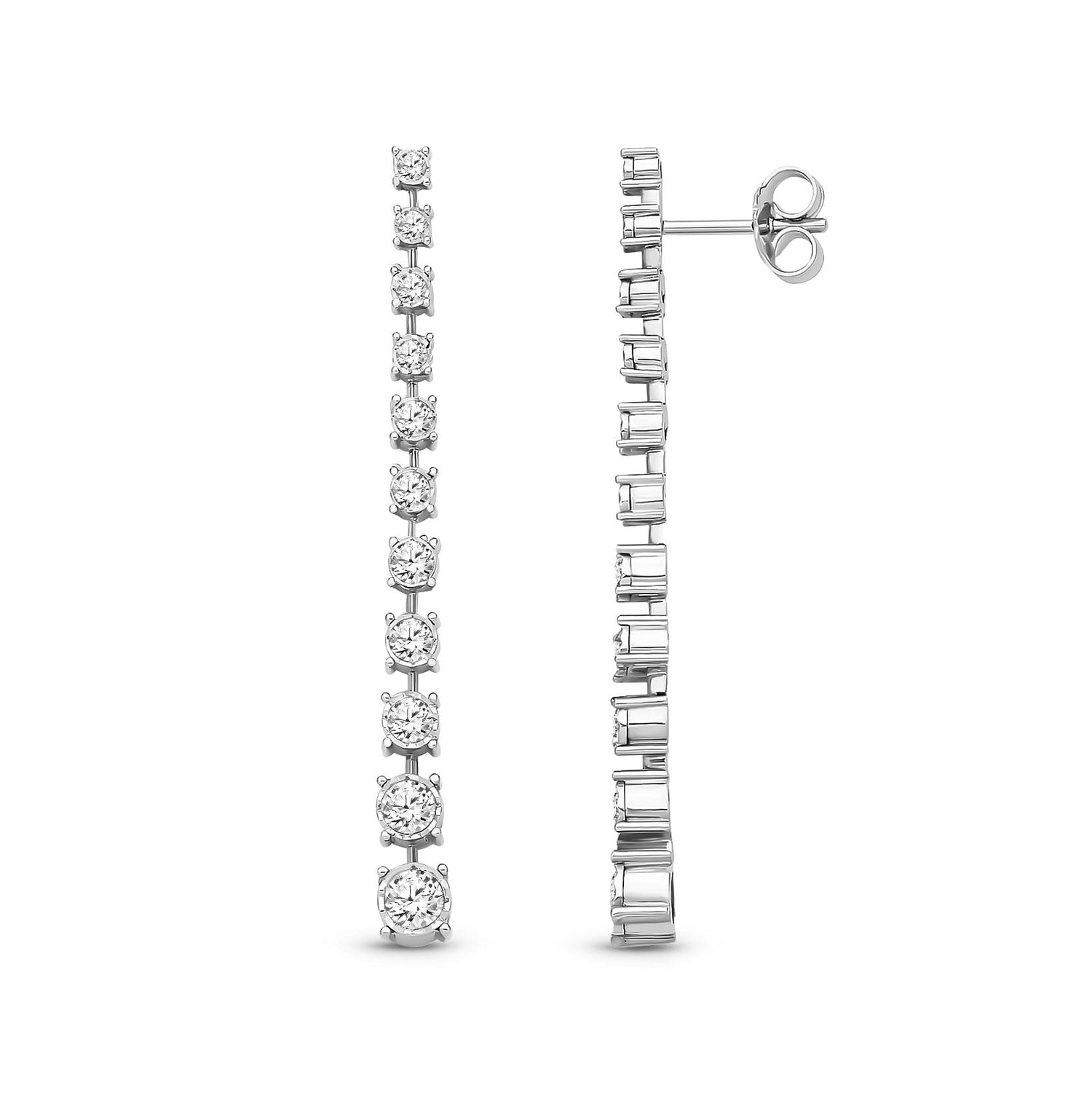 18ct White Gold Natural Diamond Diamond Tennis Line Drop Earrings