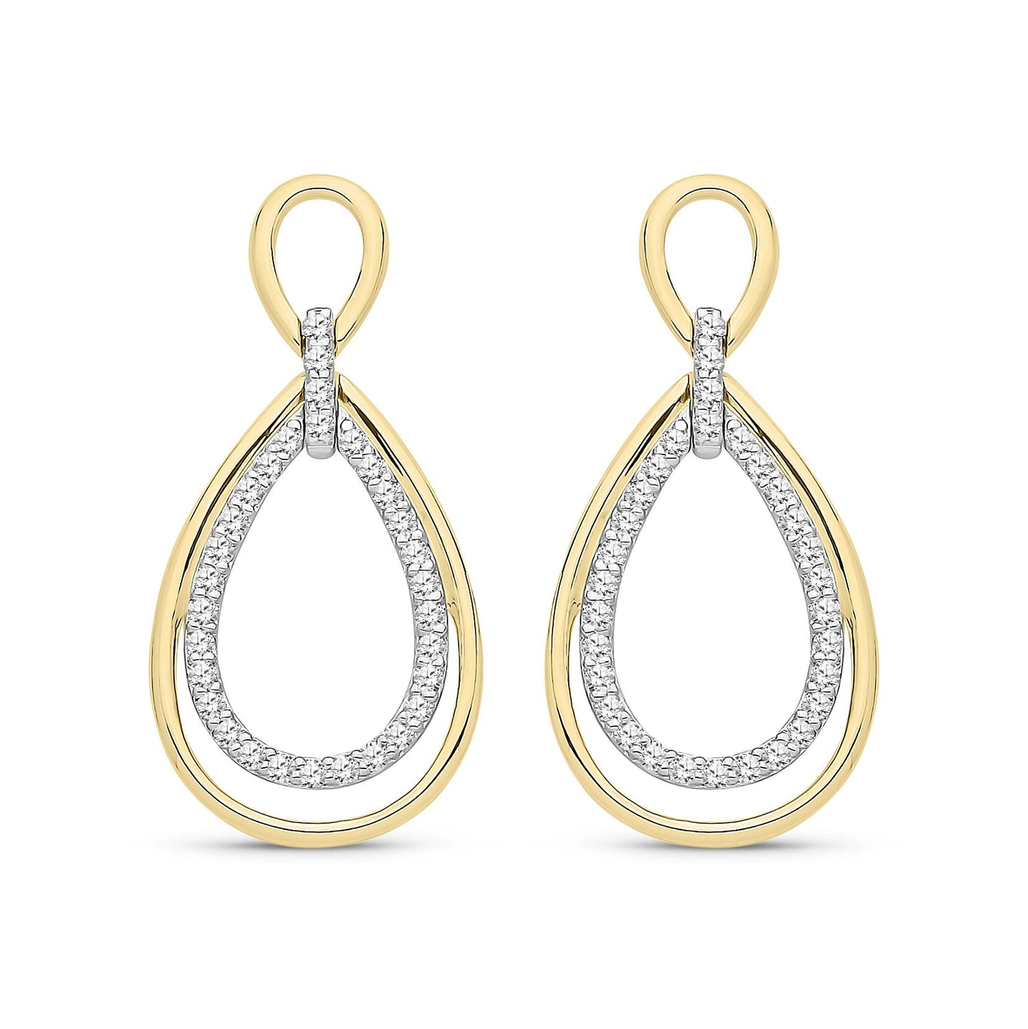 9ct Yellow Gold Natural Diamond Double Pear Drop Earrings