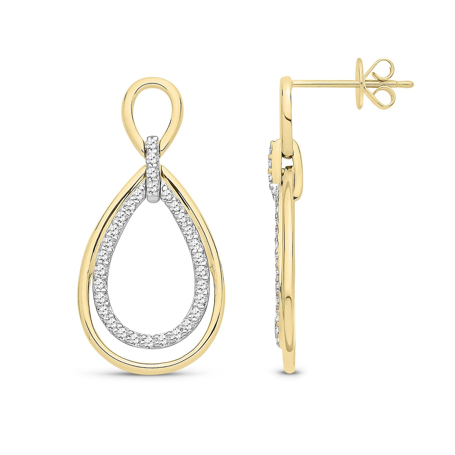 9ct Yellow Gold Natural Diamond Double Pear Drop Earrings
