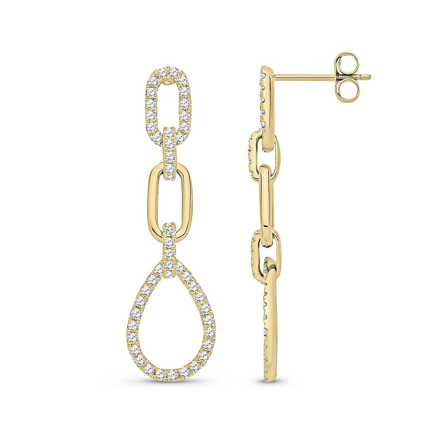 9ct Yellow Gold Natural Diamond Link & Pear Drop Earrings
