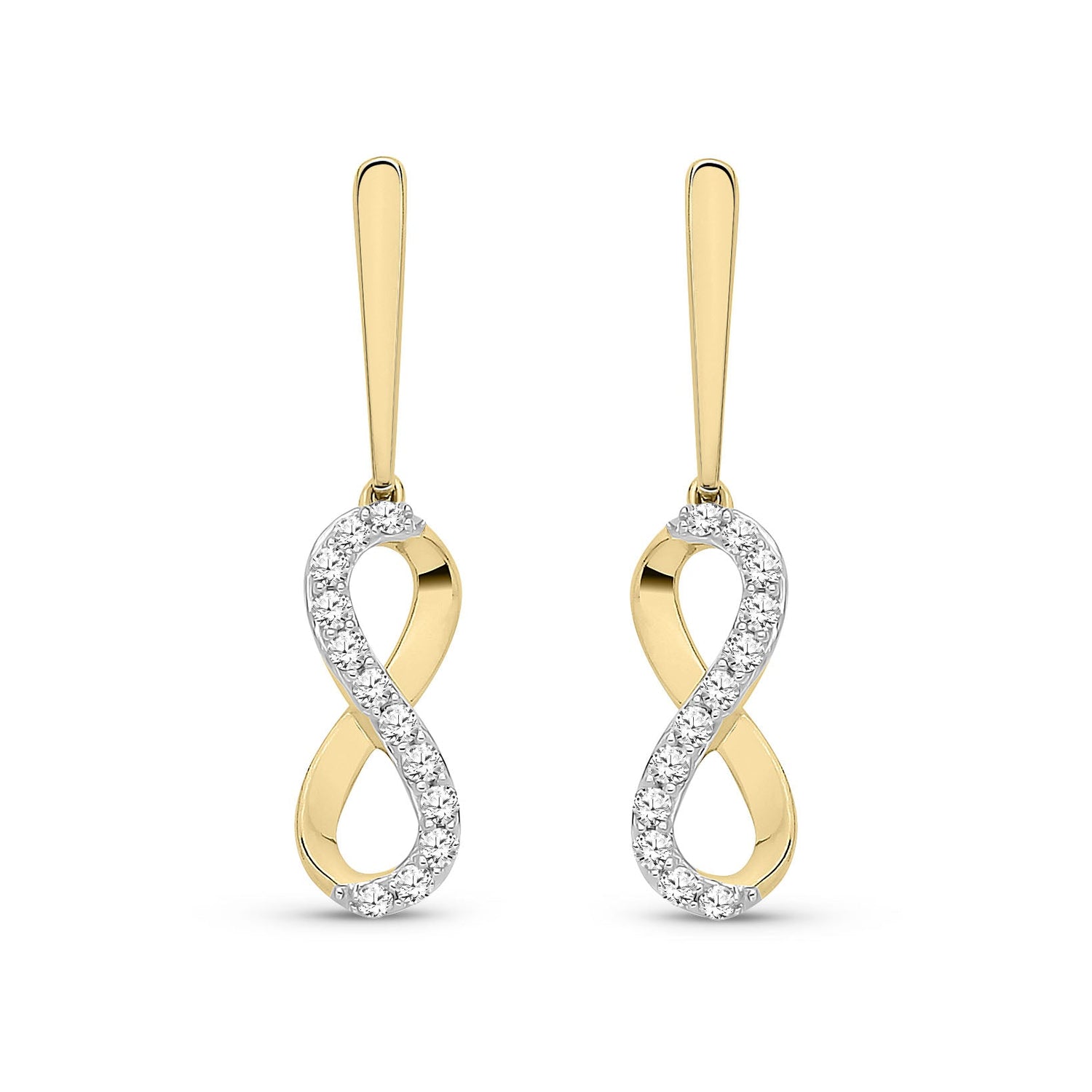9ct Yellow Gold Natural Diamond Two-Tone Infinity Drop Earrings