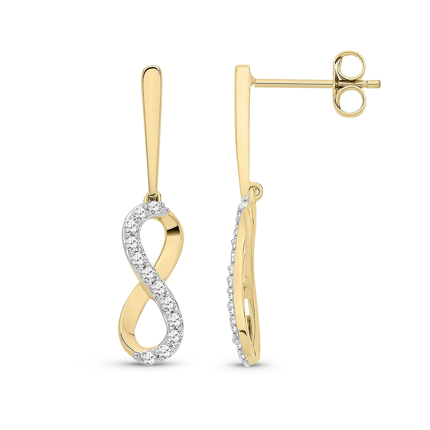 9ct Yellow Gold Natural Diamond Two-Tone Infinity Drop Earrings