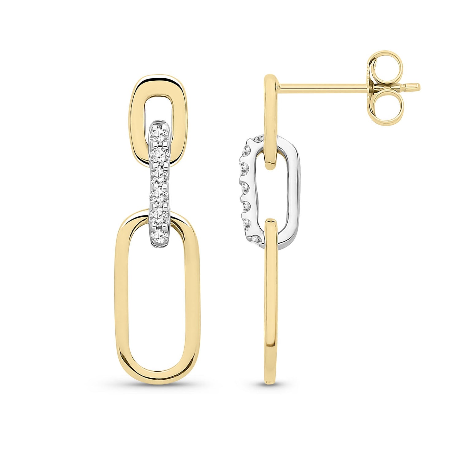 9ct Yellow Gold Natural Diamond Three-Link Drop Earrings