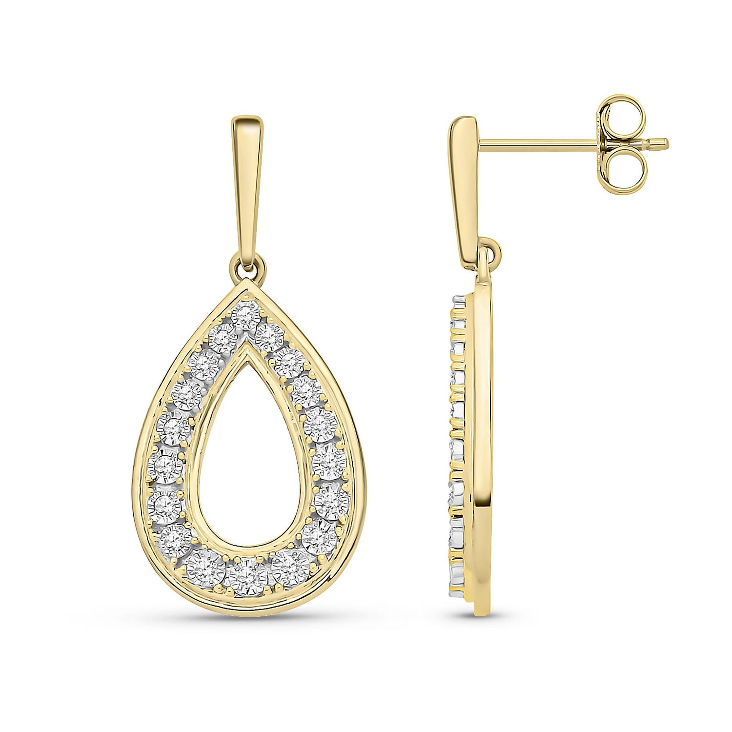 9ct Yellow Gold Natural Diamond Double Pear Halo Drop Earrings