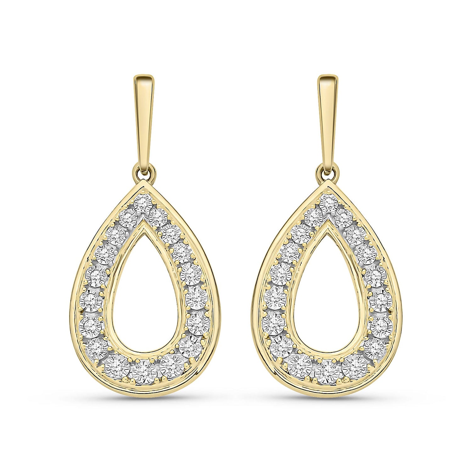 9ct Yellow Gold Natural Diamond Double Pear Halo Drop Earrings