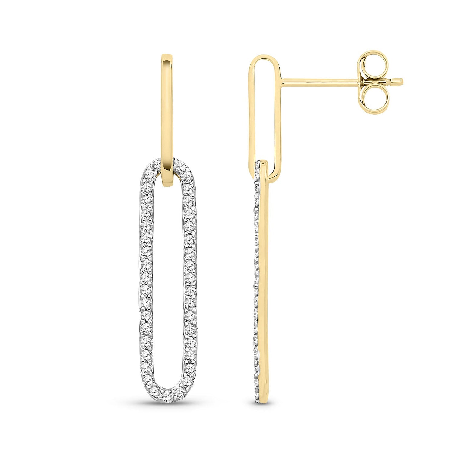9ct Yellow Gold Natural Diamond Paperclip Link Drop Earrings