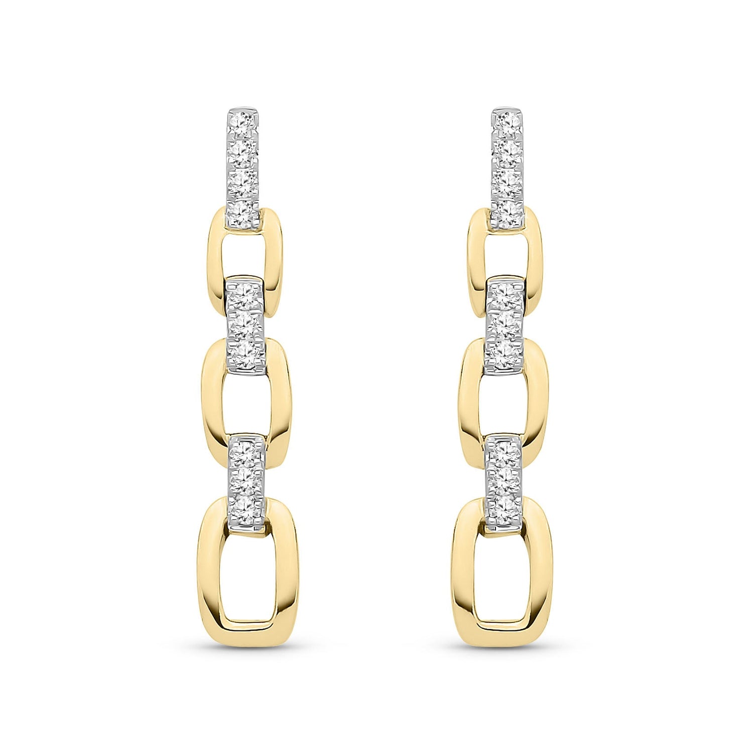 9ct Yellow Gold Natural Diamond Alternating Link Drop Earrings