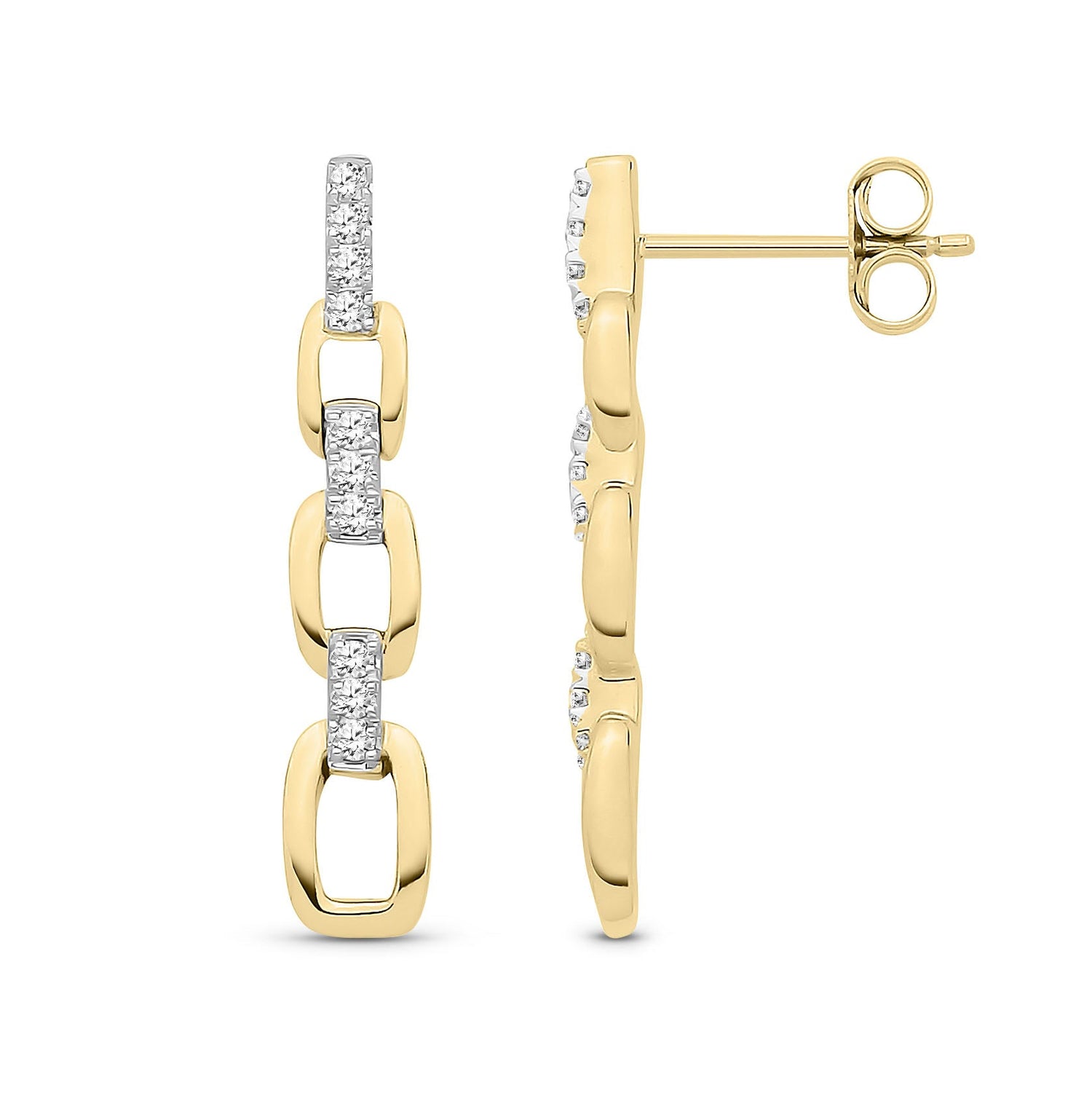9ct Yellow Gold Natural Diamond Alternating Link Drop Earrings