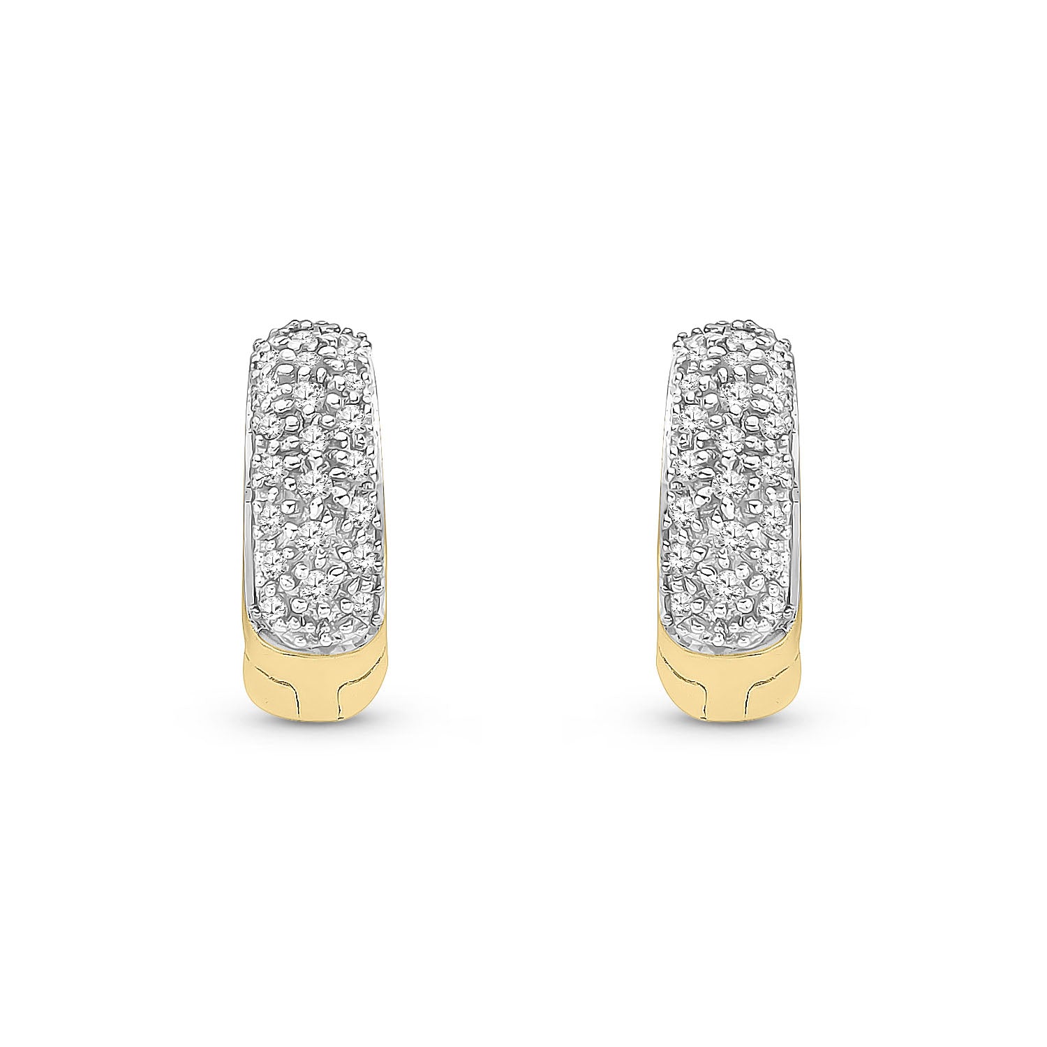 9ct Yellow Gold Natural Diamond Rounded Pavé Huggie Hoop Earrings