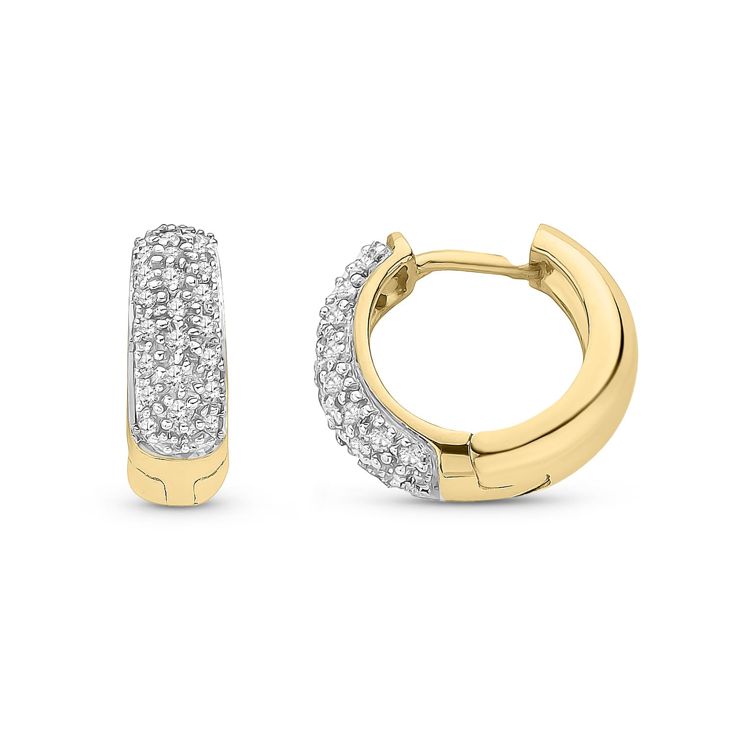 9ct Yellow Gold Natural Diamond Rounded Pavé Huggie Hoop Earrings