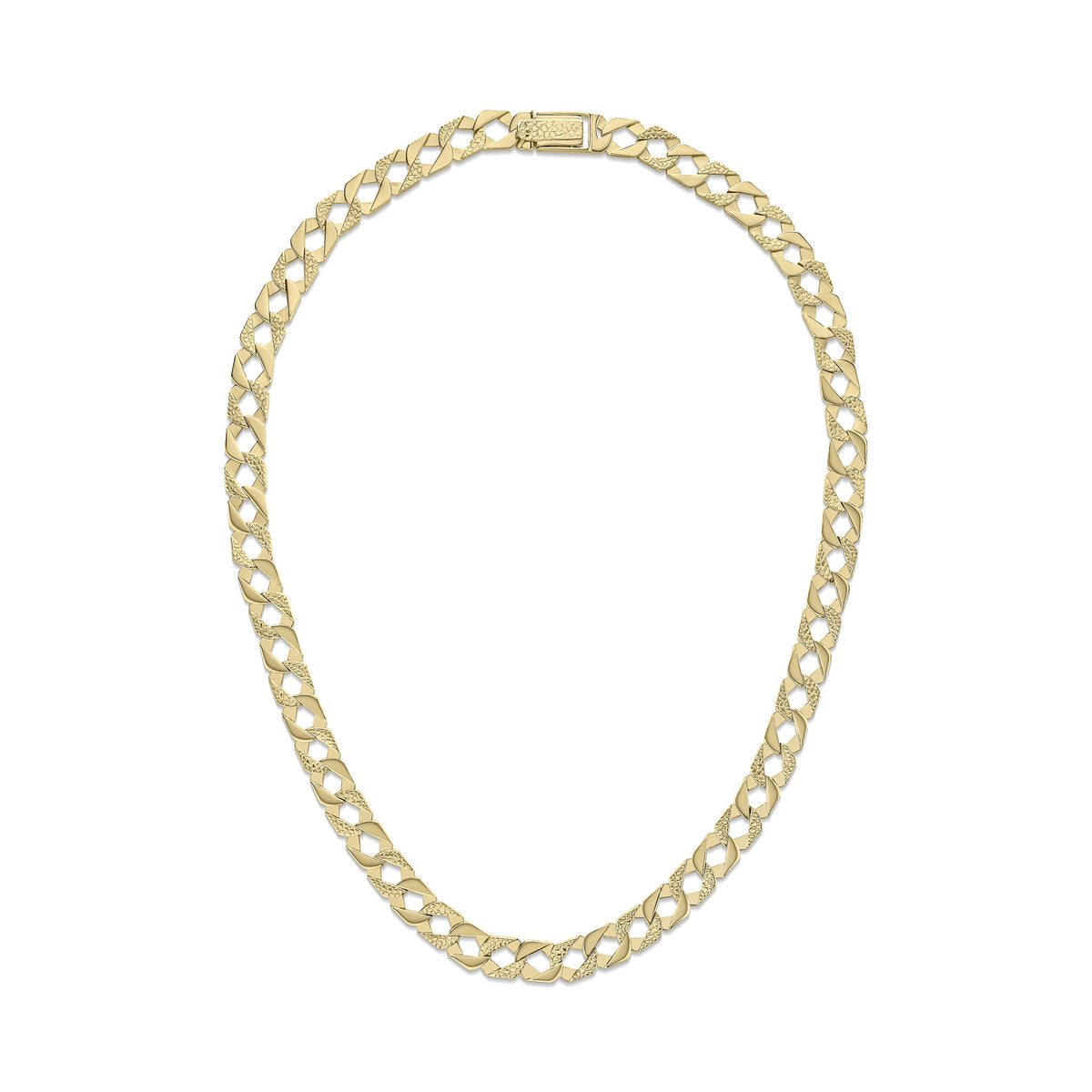 9ct Yellow Gold 10.5mm Plain & Nugget Flat Curb Chain