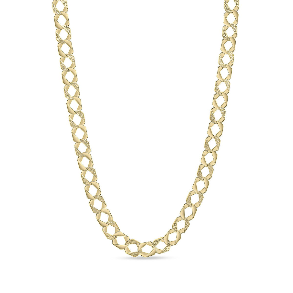 9ct Yellow Gold 13mm Plain & Nugget Flat Curb Chain