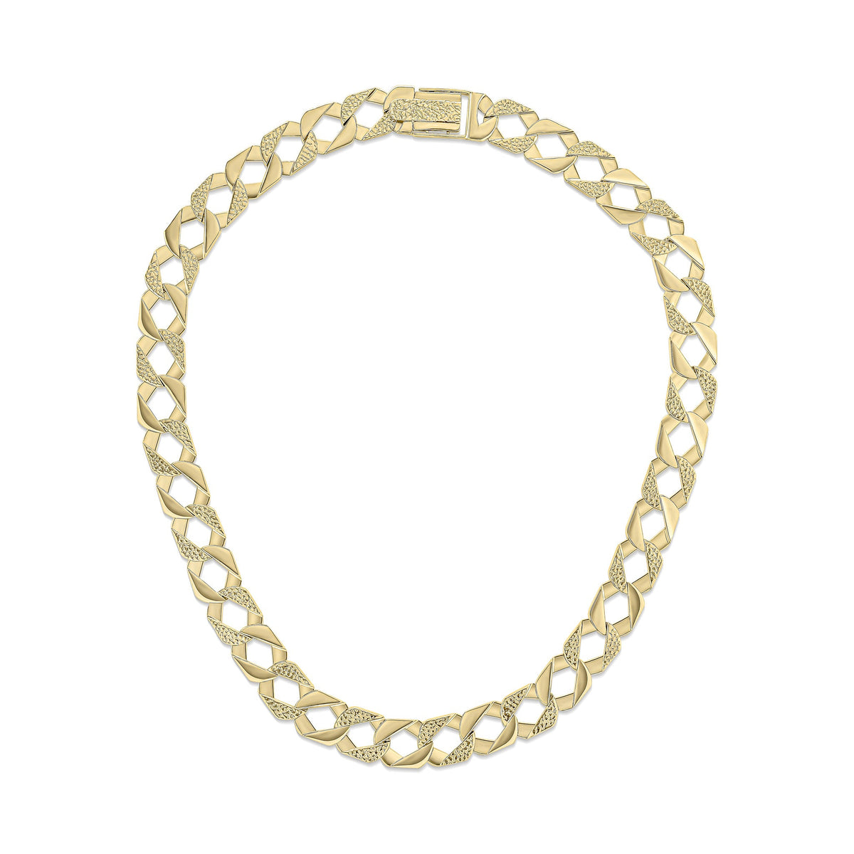 9ct Yellow Gold 13mm Plain & Nugget Flat Curb Chain