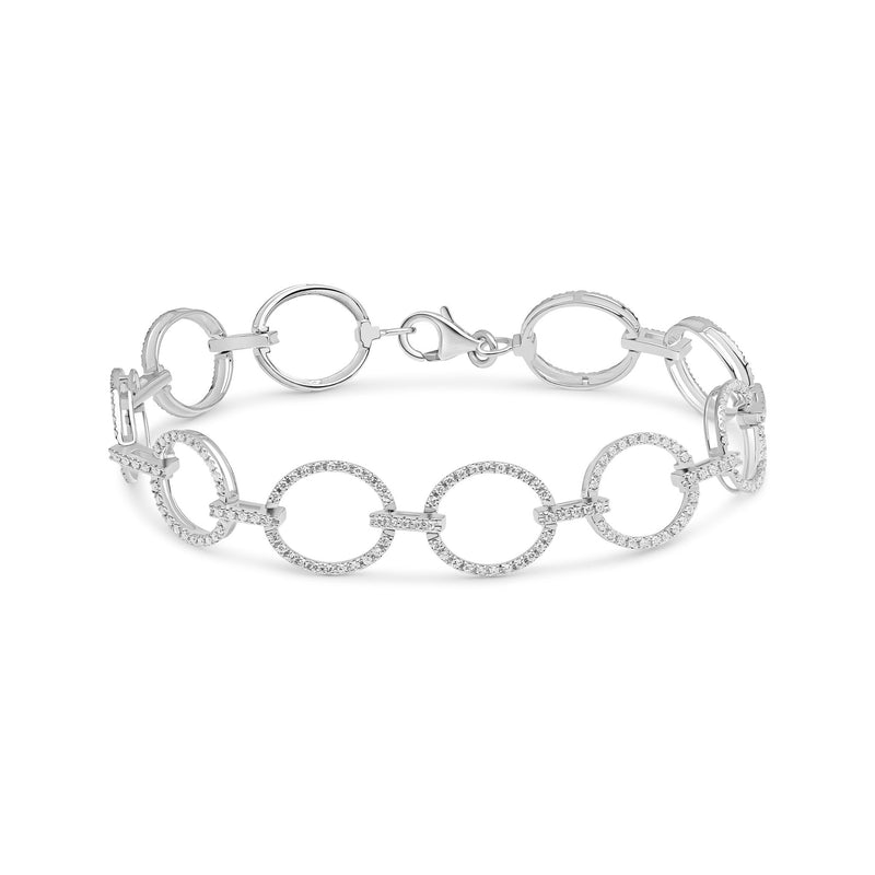 9ct White Gold Natural Diamond Open Circle Link Bracelet