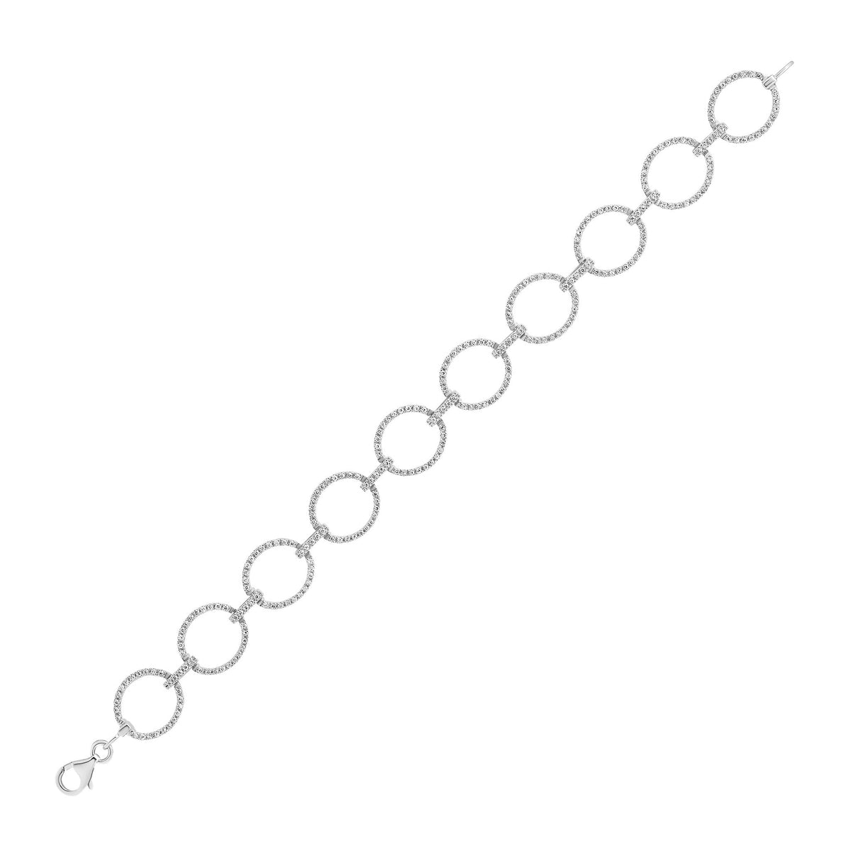 9ct White Gold Natural Diamond Open Circle Link Bracelet