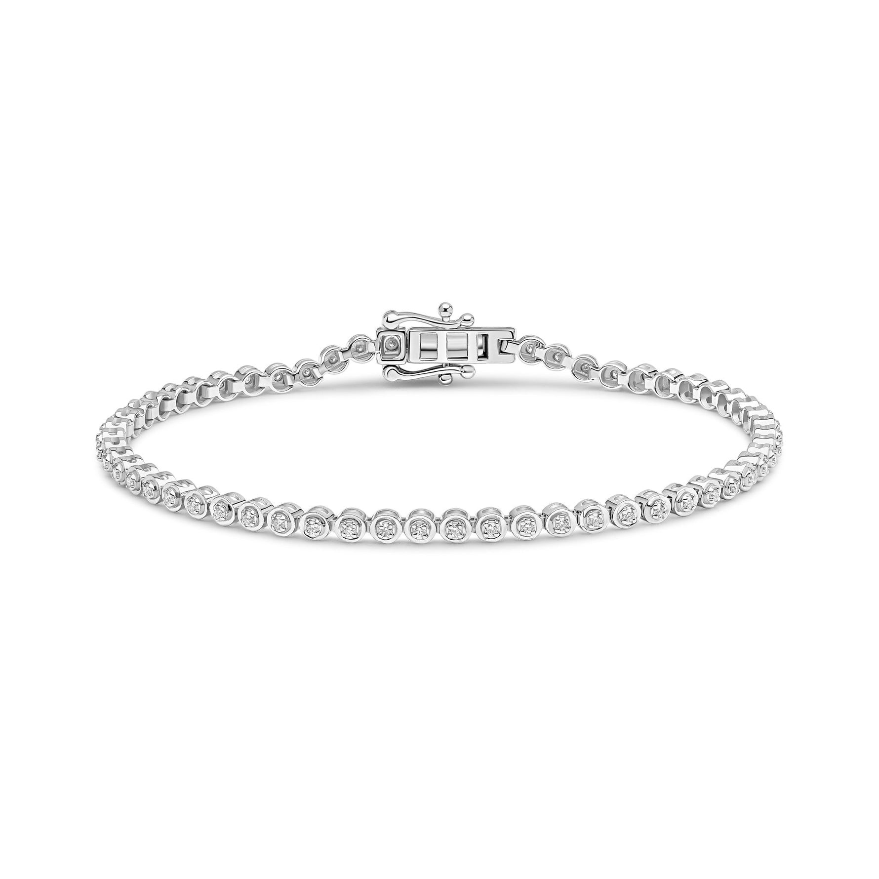 9ct White Gold Natural Diamond Tennis Bracelet — 0.55ct