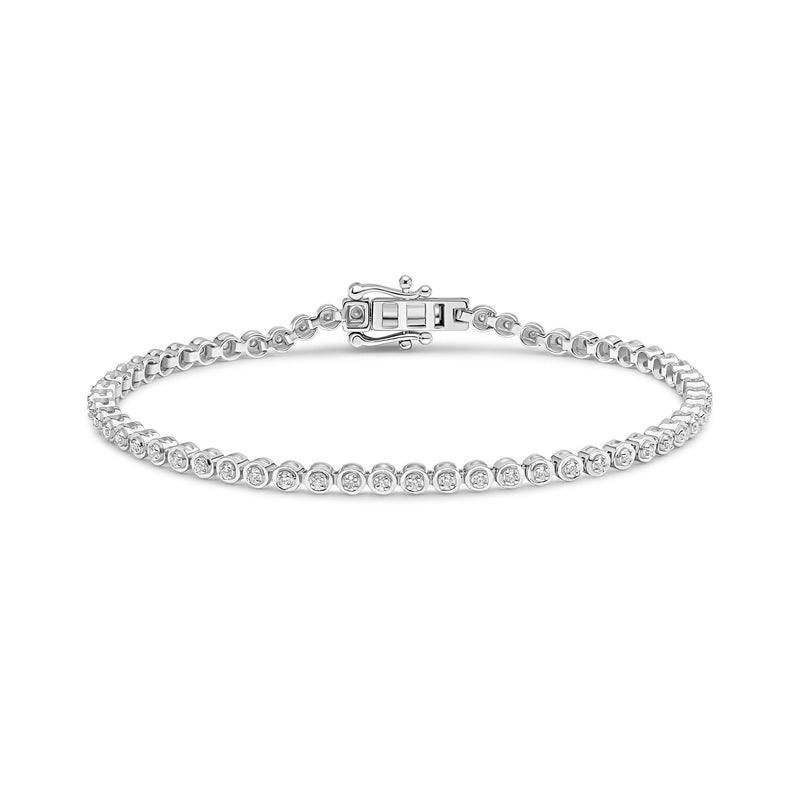 9ct White Gold Natural Diamond Tennis Bracelet — 0.55ct