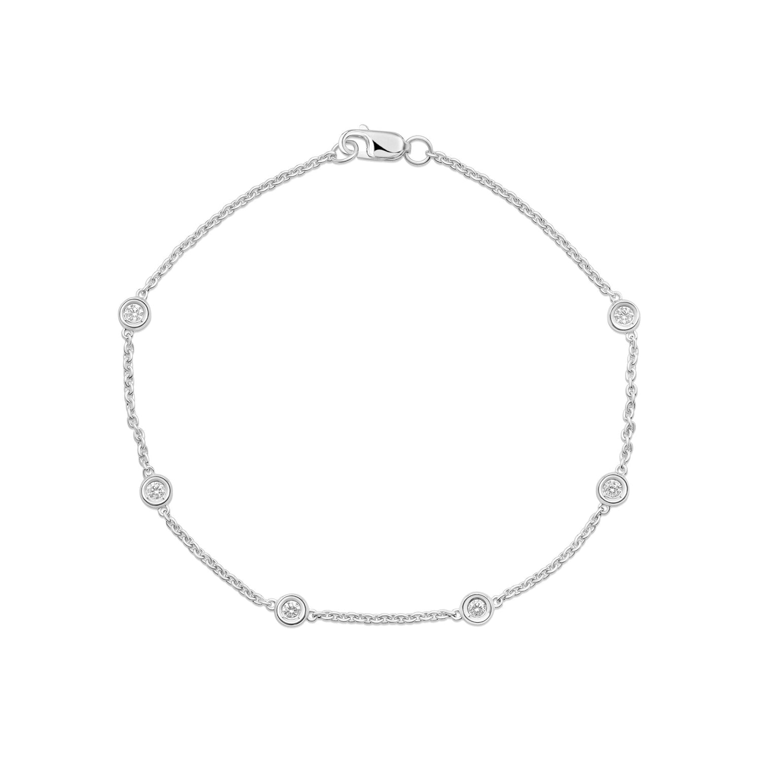 18ct White Gold 0.20ct Natural Diamond Rubover Station Bracelet