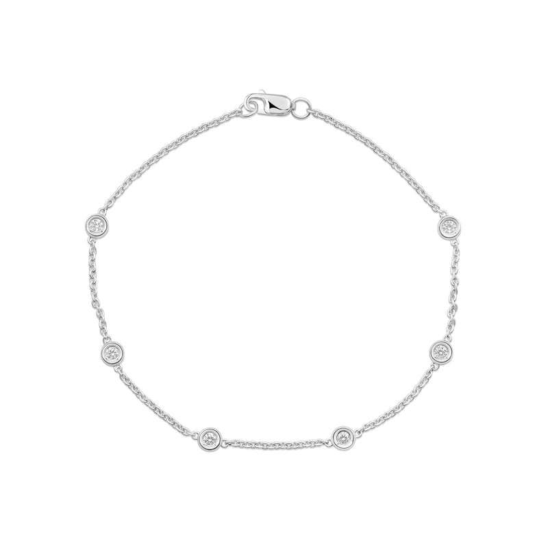 18ct White Gold 0.20ct Natural Diamond Rubover Station Bracelet