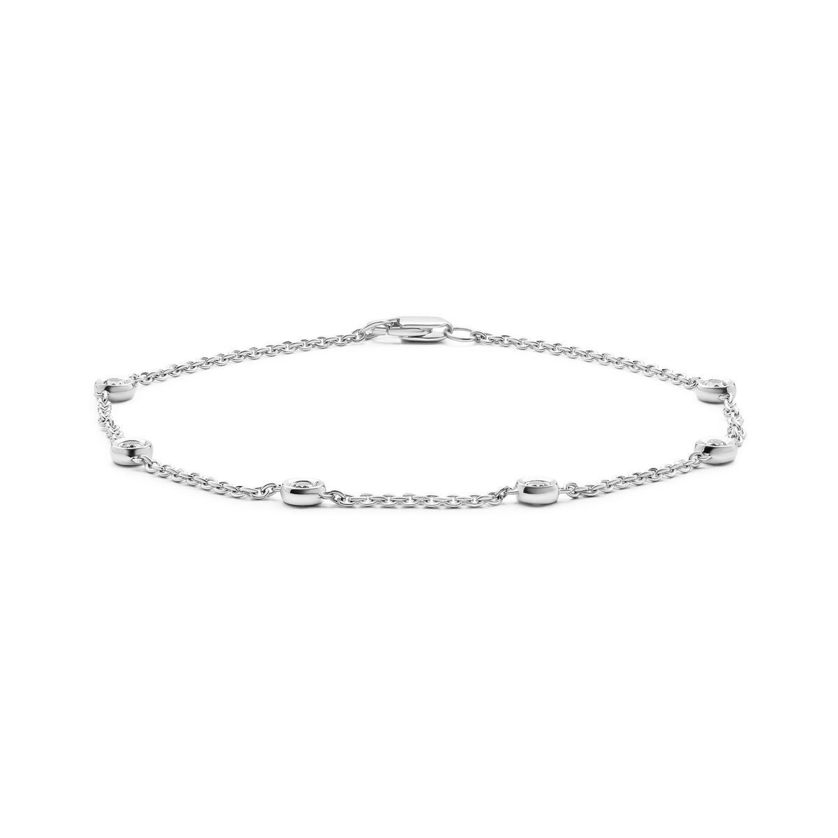 18ct White Gold 0.20ct Natural Diamond Rubover Station Bracelet