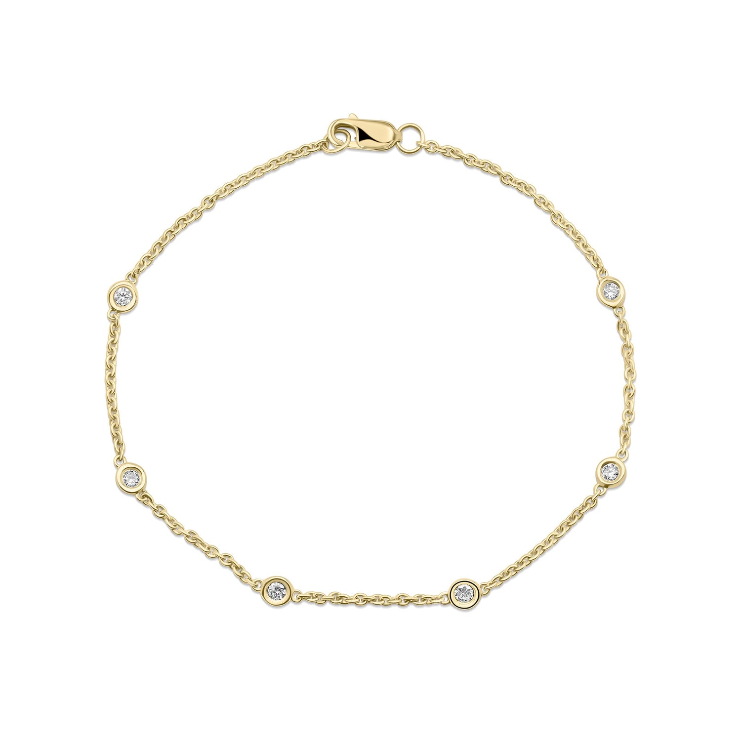 18ct Yellow Gold 0.20ct Natural Diamond Rubover Station Bracelet