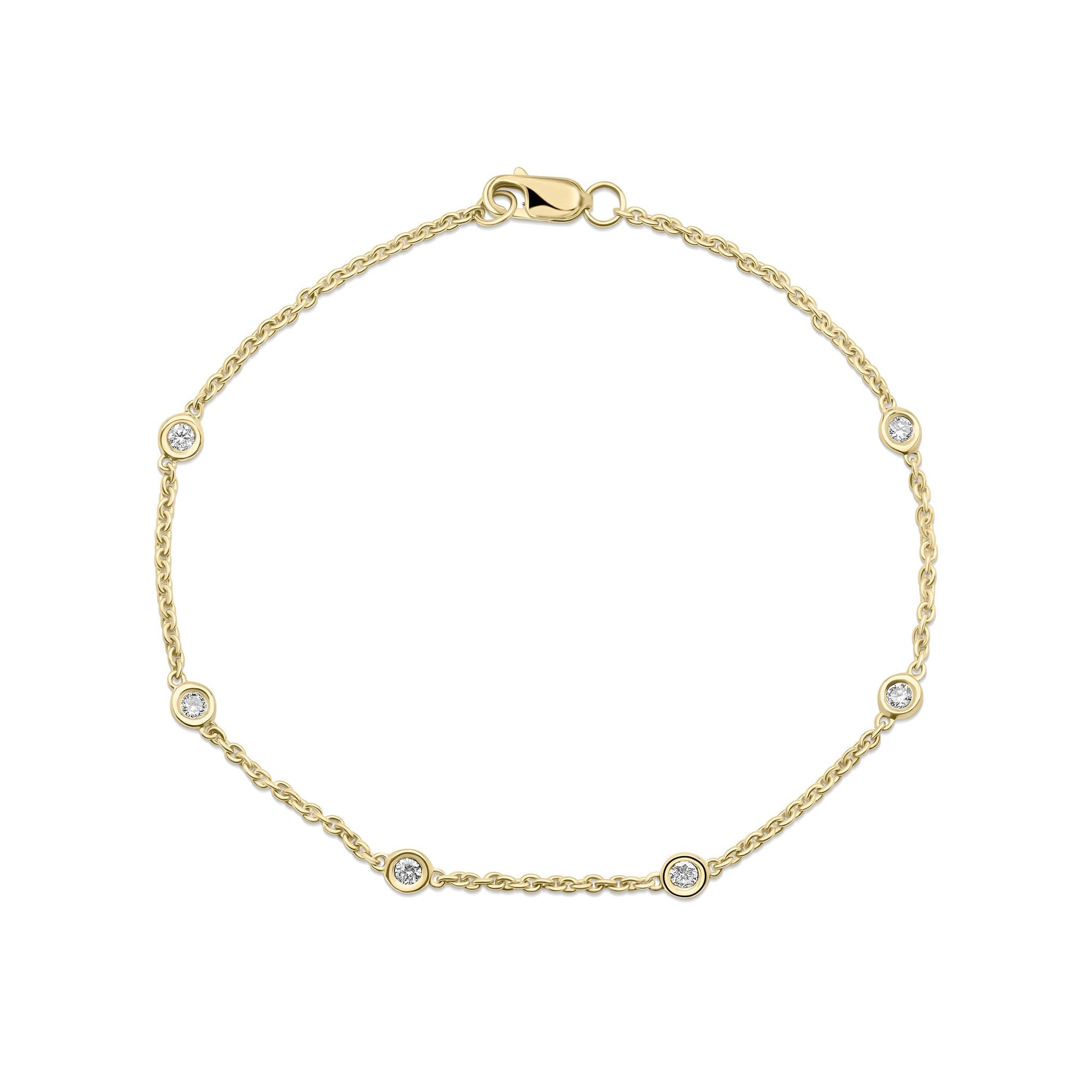 18ct Yellow Gold 0.20ct Natural Diamond Rubover Station Bracelet
