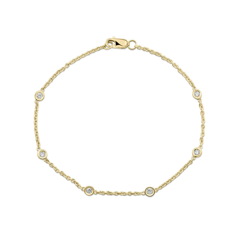 18ct Yellow Gold 0.20ct Natural Diamond Rubover Station Bracelet