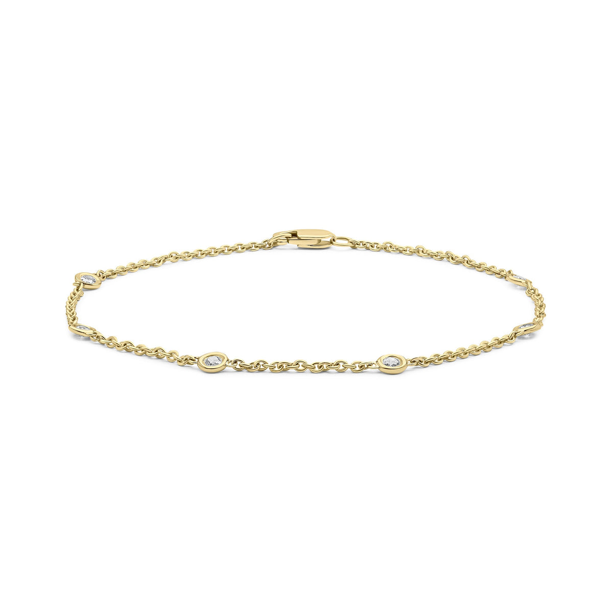 18ct Yellow Gold 0.20ct Natural Diamond Rubover Station Bracelet