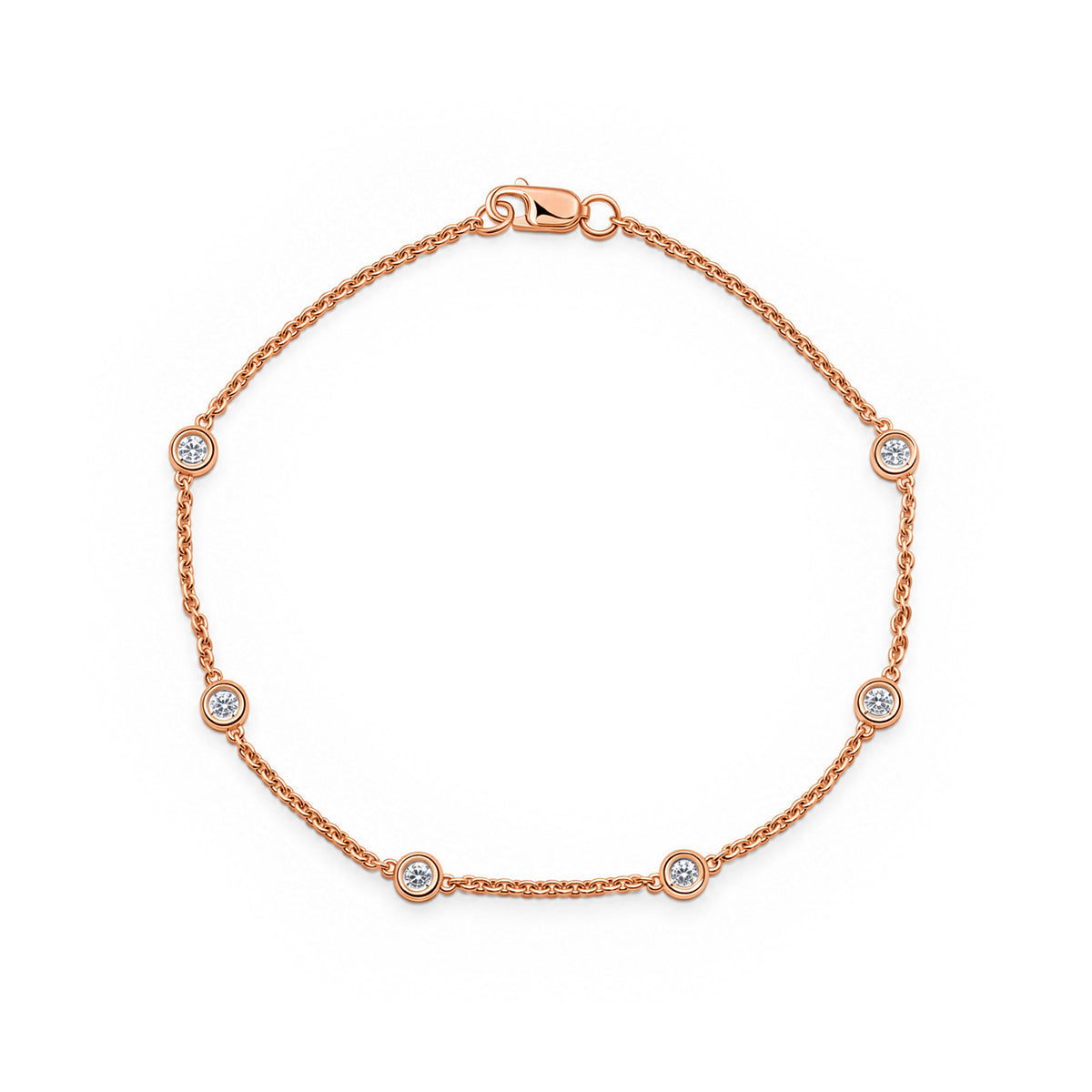 18ct Rose Gold Natural Diamond Rubover Station Bracelet — 0.20ct