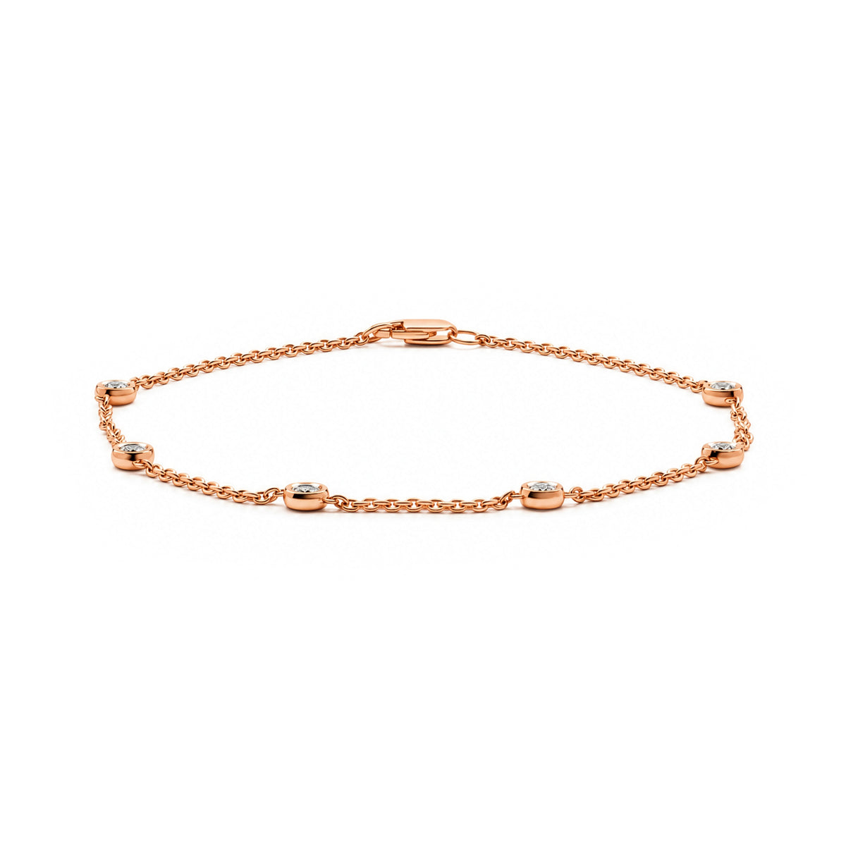 18ct Rose Gold Natural Diamond Rubover Station Bracelet — 0.20ct