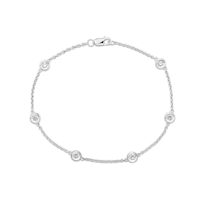 18ct White Gold 0.40ct Natural Diamond Rubover Station Bracelet