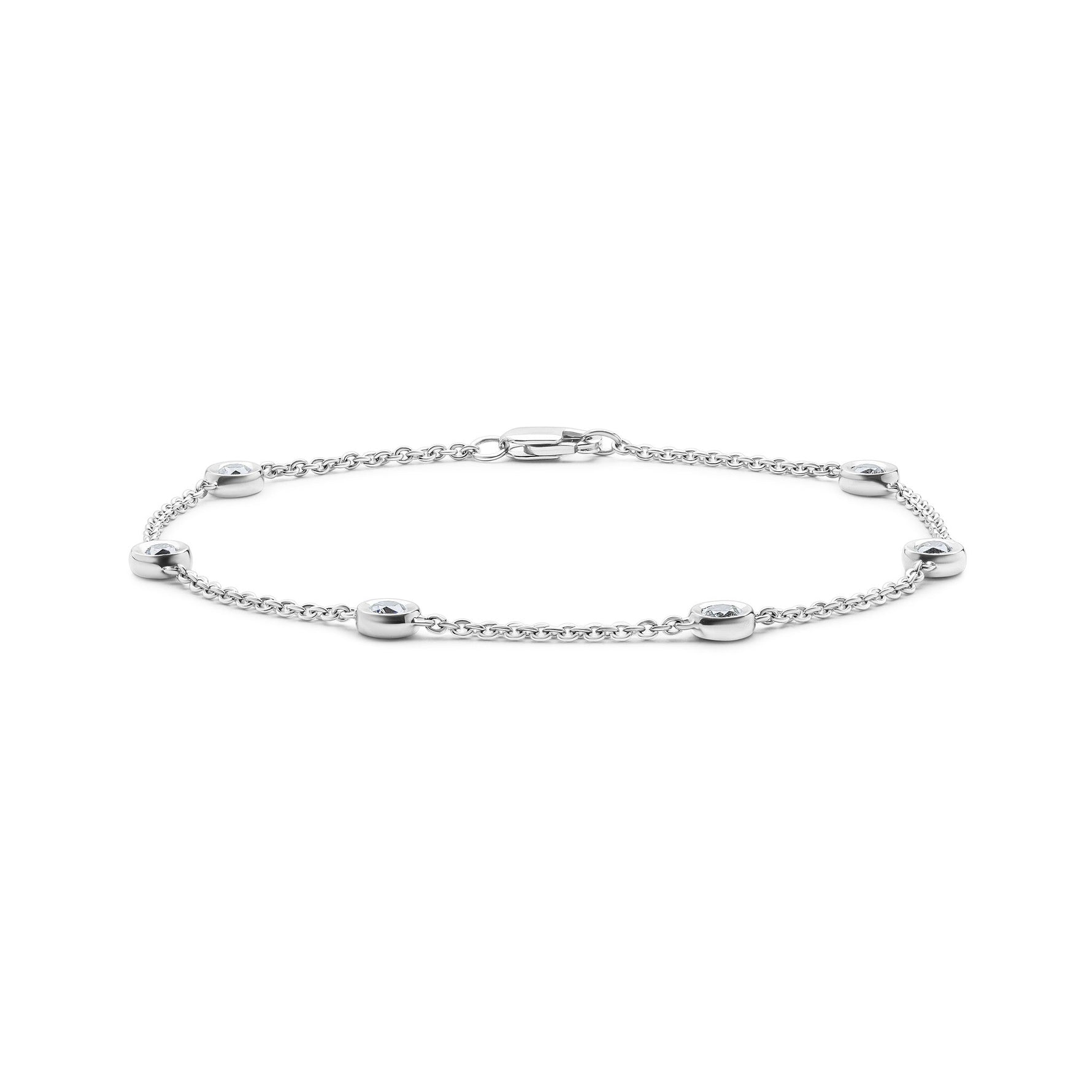 18ct White Gold 0.40ct Natural Diamond Rubover Station Bracelet