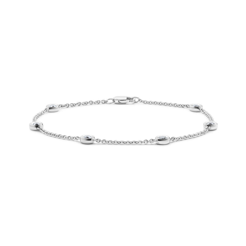 18ct White Gold 0.40ct Natural Diamond Rubover Station Bracelet