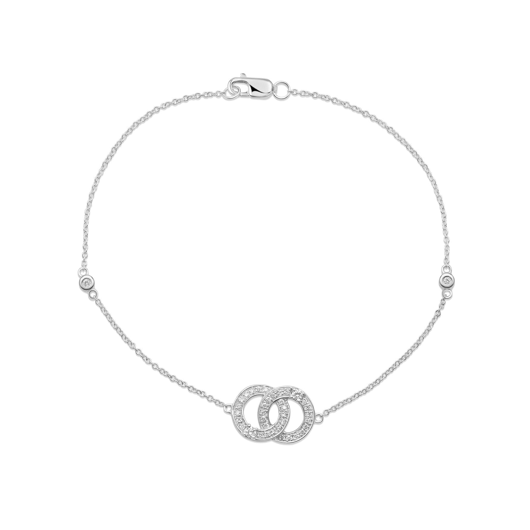 9ct White Gold Natural Diamond Interlocking Circle Bracelet