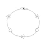 9ct White Gold Natural Diamond Hearts & Stars Bracelet