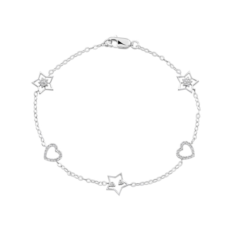 9ct White Gold Natural Diamond Hearts & Stars Bracelet