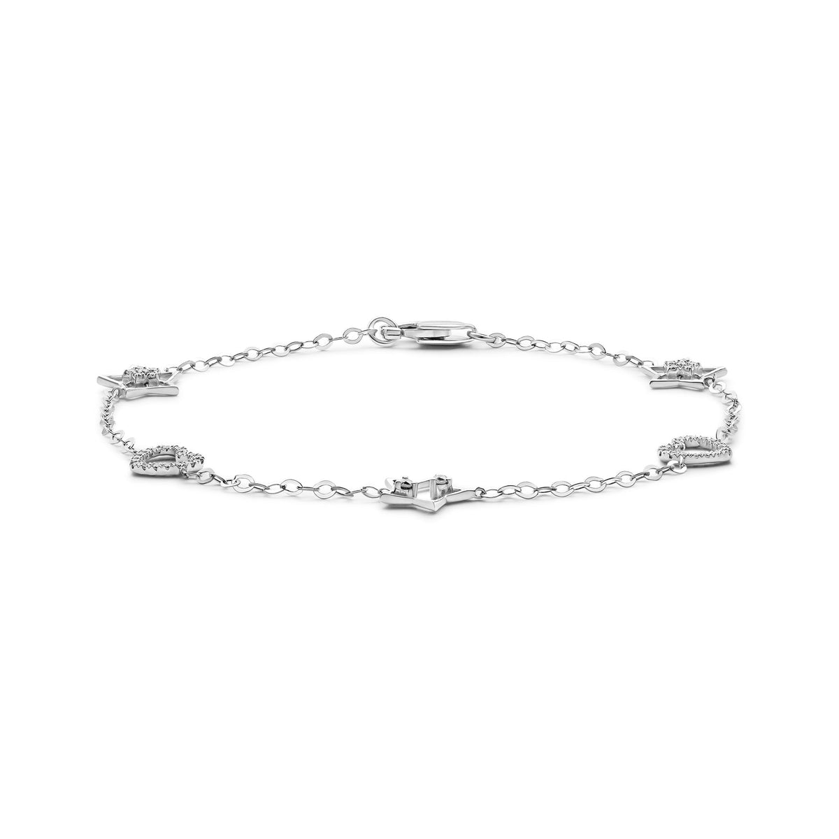 9ct White Gold Natural Diamond Hearts & Stars Bracelet
