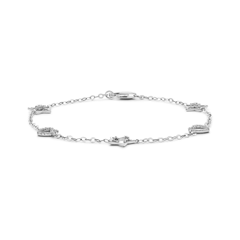 9ct White Gold Natural Diamond Hearts & Stars Bracelet