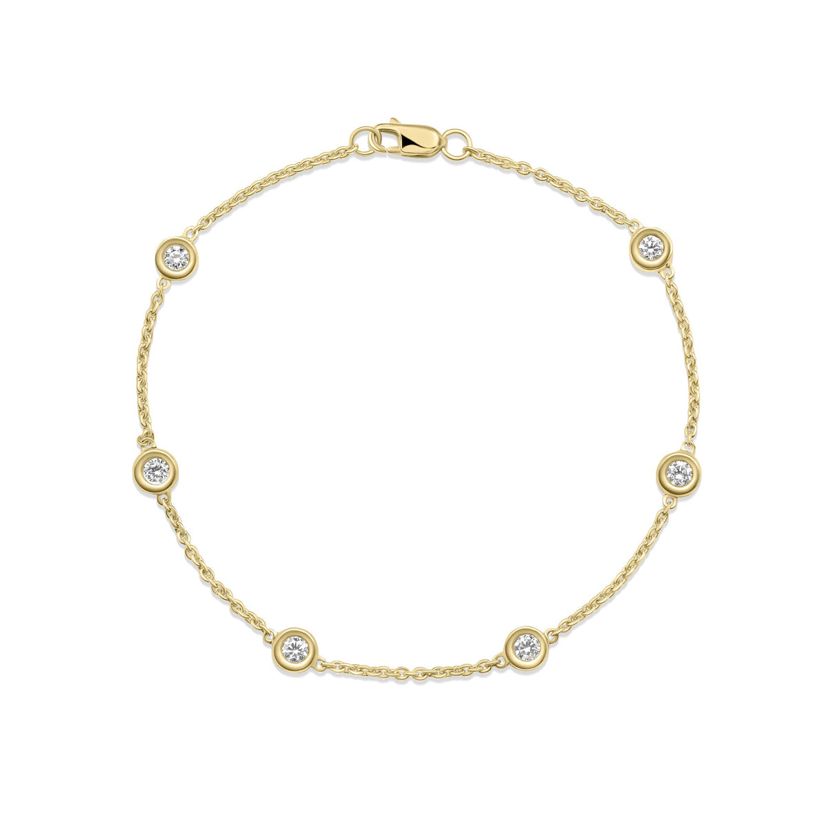18ct Yellow Gold 0.40ct Natural Diamond Rubover Station Bracelet