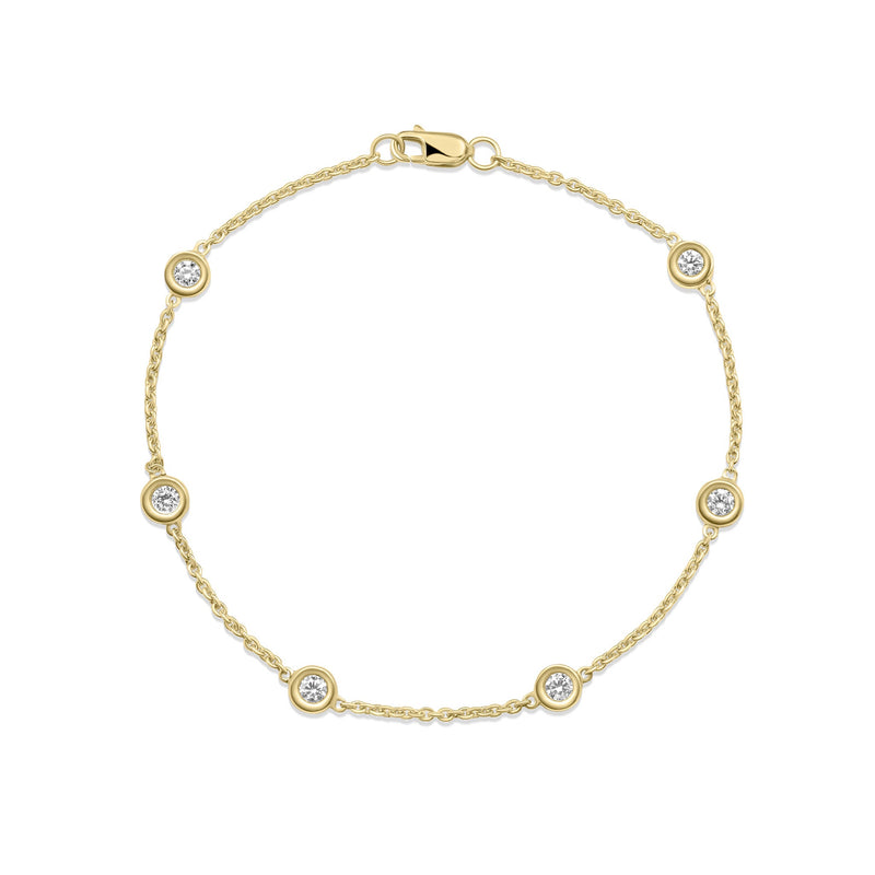 18ct Yellow Gold 0.40ct Natural Diamond Rubover Station Bracelet