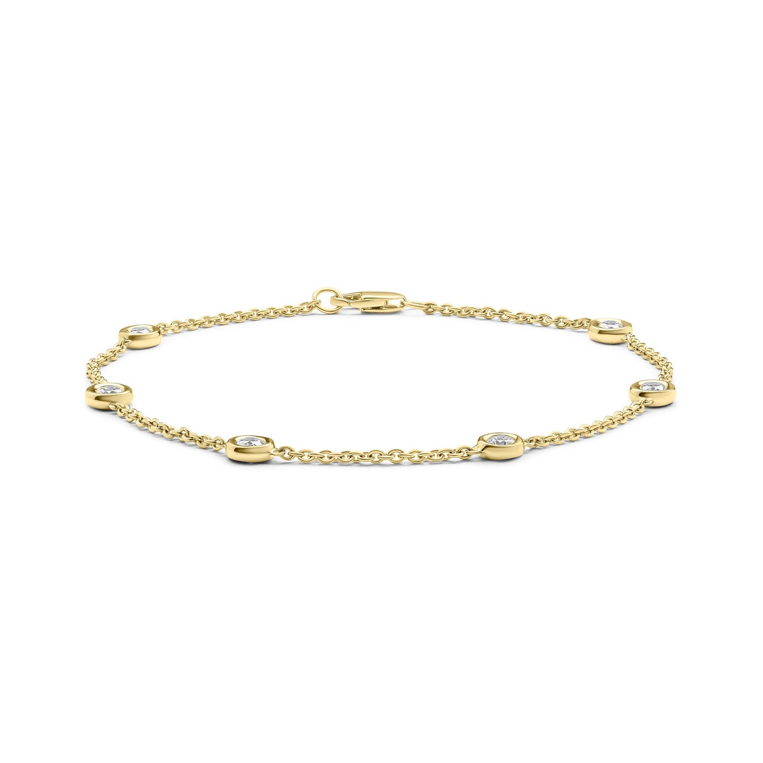 18ct Yellow Gold 0.40ct Natural Diamond Rubover Station Bracelet