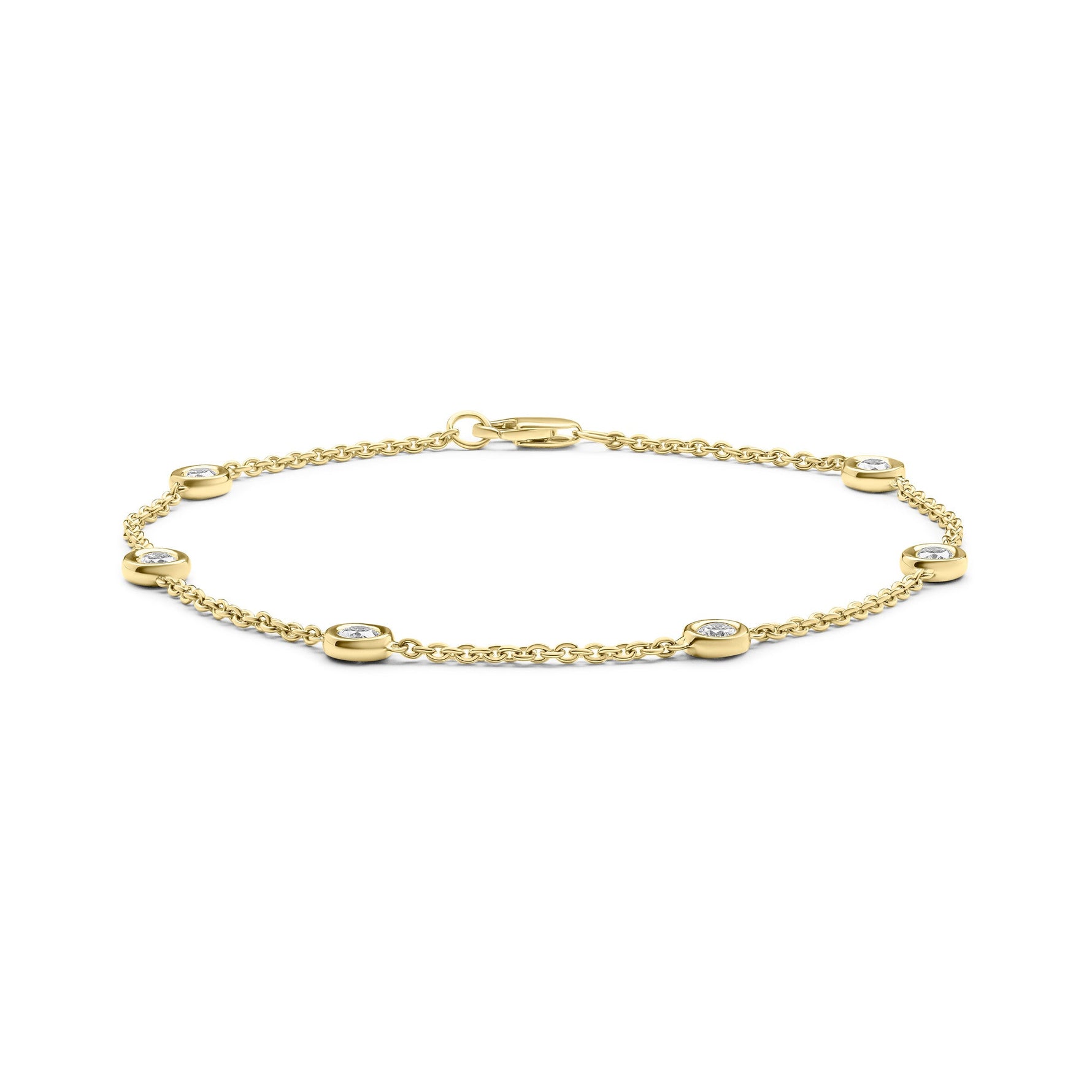 18ct Yellow Gold 0.40ct Natural Diamond Rubover Station Bracelet