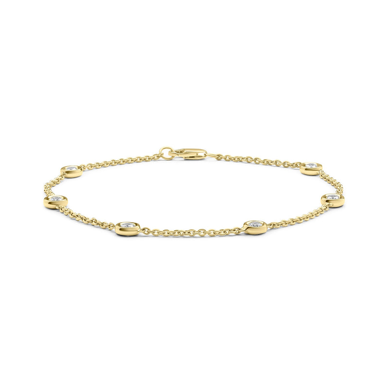 18ct Yellow Gold 0.40ct Natural Diamond Rubover Station Bracelet