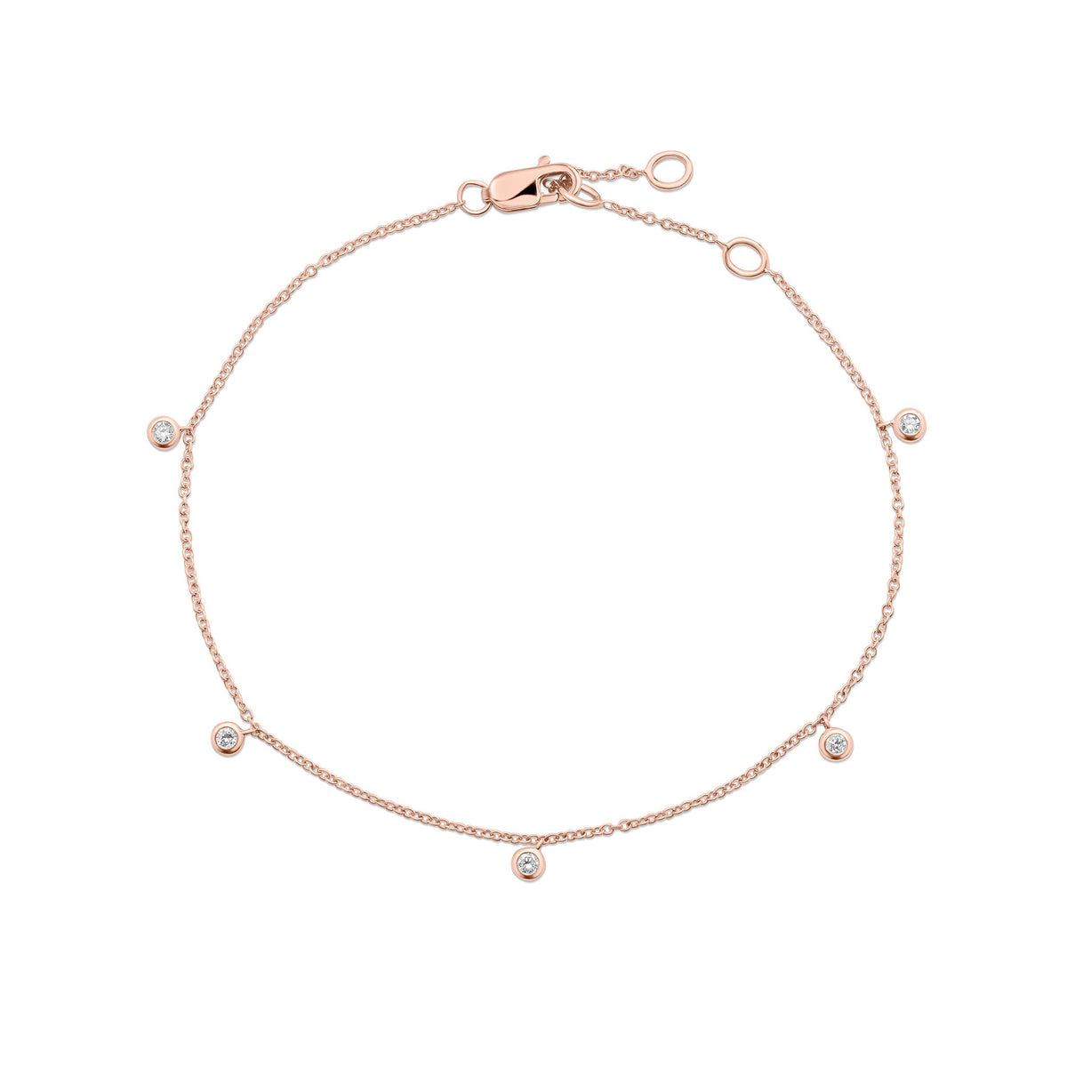 9ct Rose Gold Natural Diamond Rubover Drop Station Bracelet