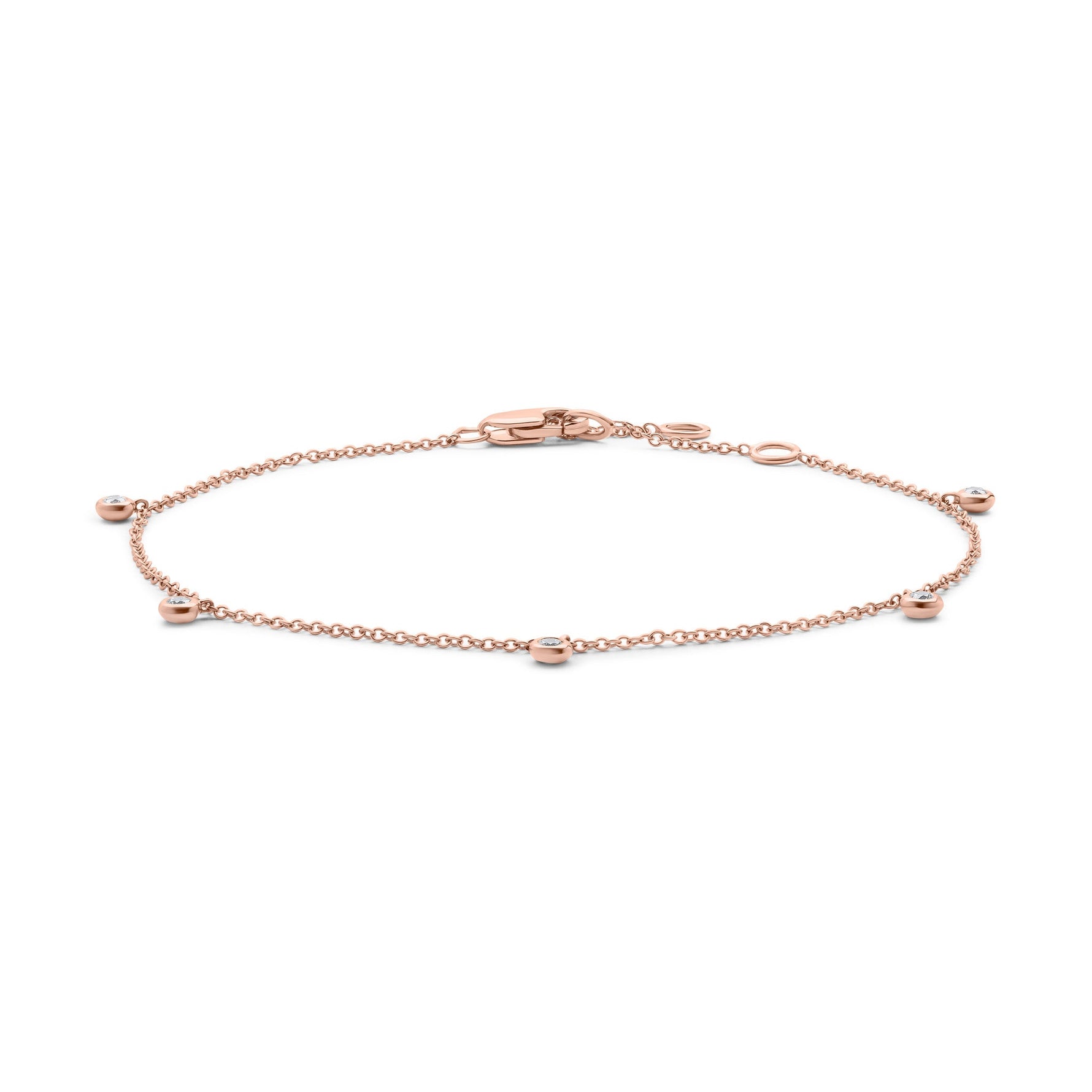 9ct Rose Gold Natural Diamond Rubover Drop Station Bracelet